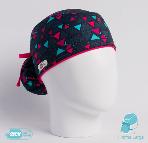 Gorro Triángulos Verde y Fucsia