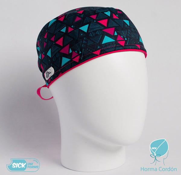 Gorro Triángulos Verde y Fucsia